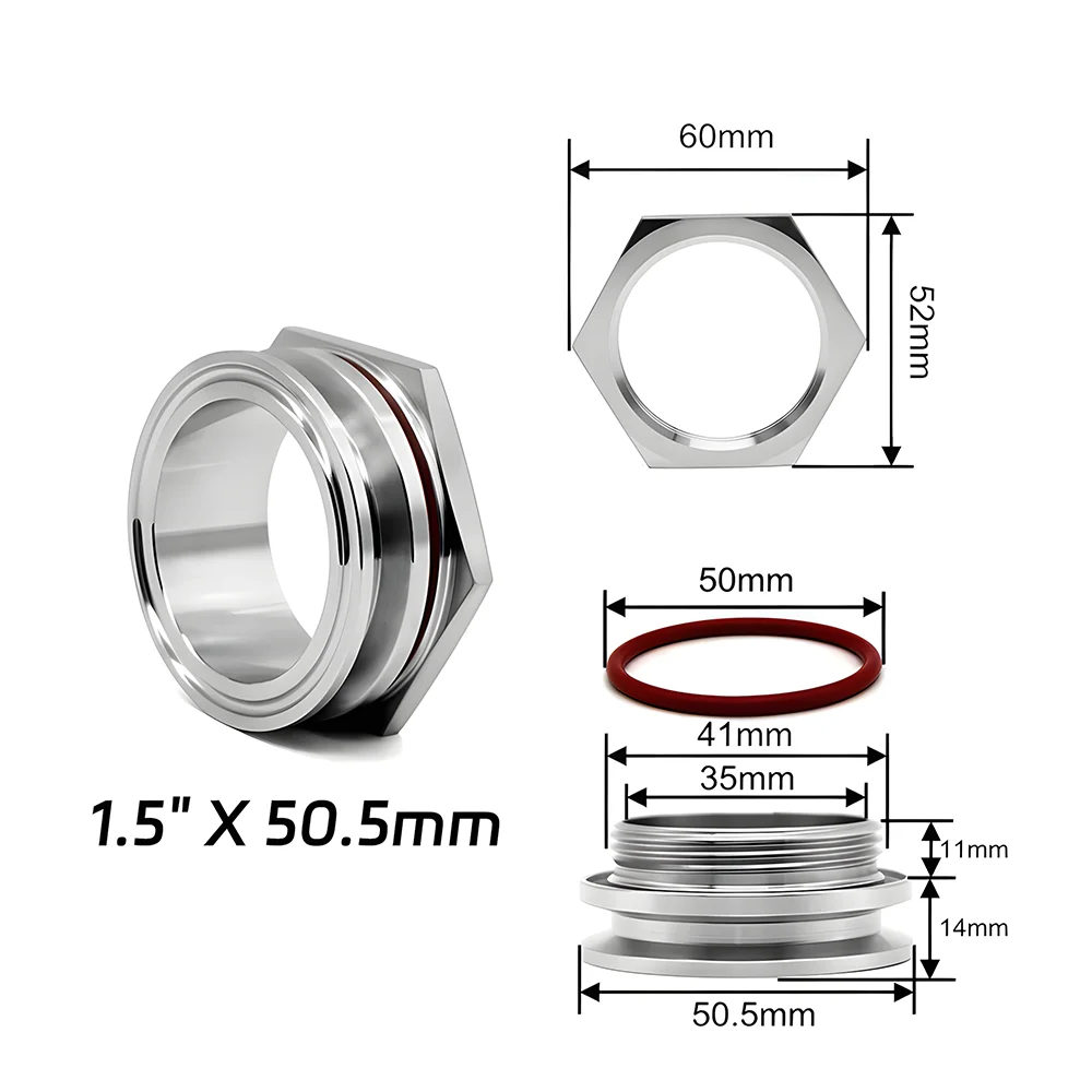 Sanitary Food Grade 304 Stainless Steel Quick-install Tank Bulkhead Fitting 1.5\