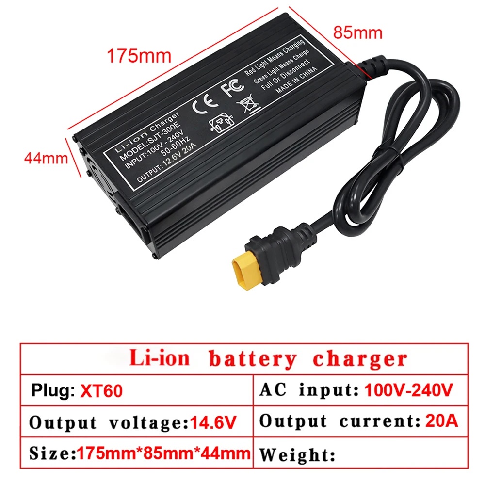 12.6V 20A Li-ion Battery Fast Charger For 3S 12V 10.8V 11.1V Touring Car RV Energy Storage Iron Solar System Lithium Battery