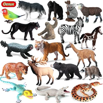 Oenux Forest Wild Animals Elk Snake Zebra Crocodile Peacock Horse Model Figurka akcji Miniaturowa kolekcja Zabawka dla dzieci