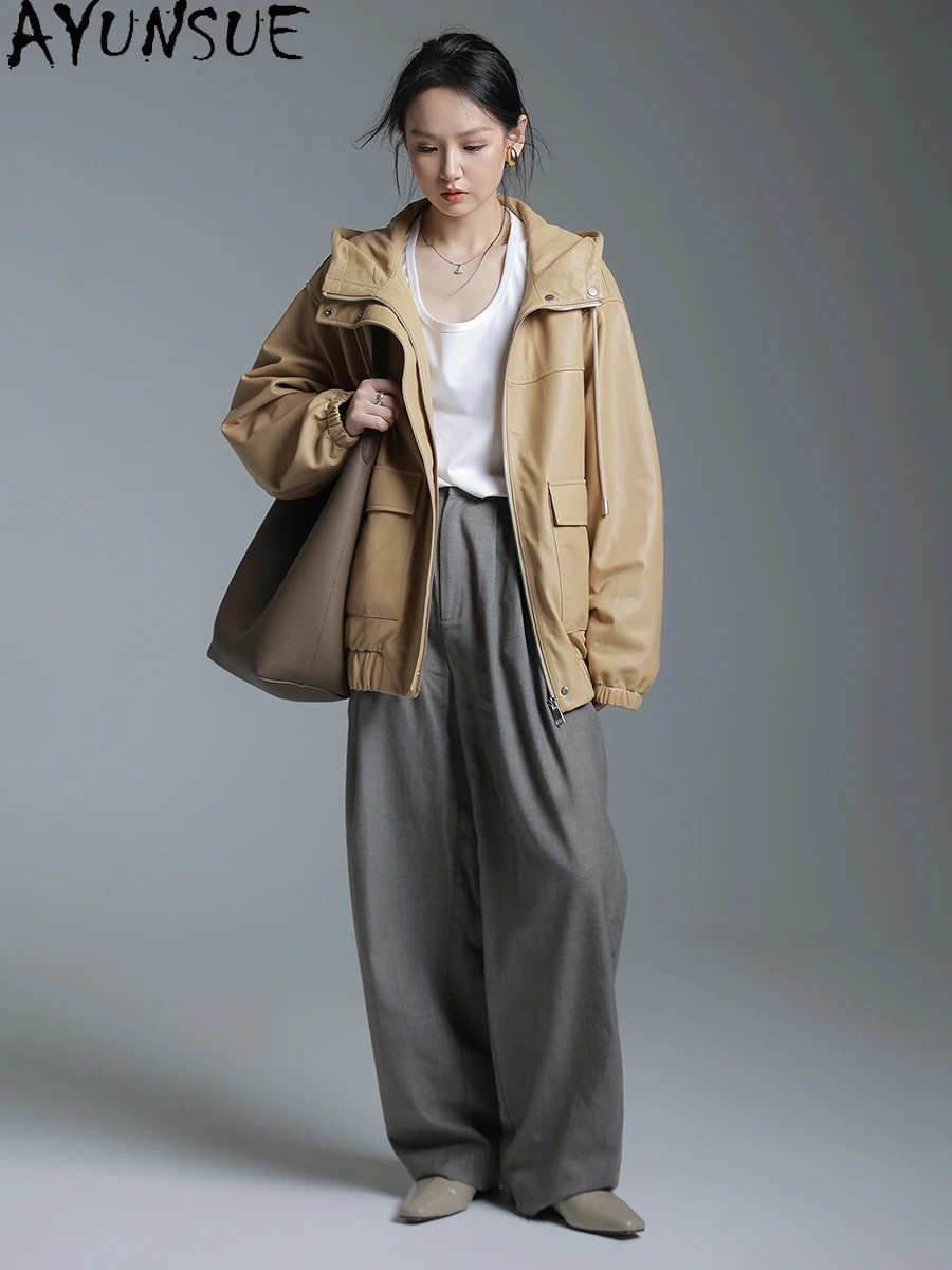AYUNSUE Echt Leder Jacke Frauen Echtem Schaffell Mantel Motorrad Jacken Frühling Herbst Frauen Kleidung Hoodie Jaqueta De Couro