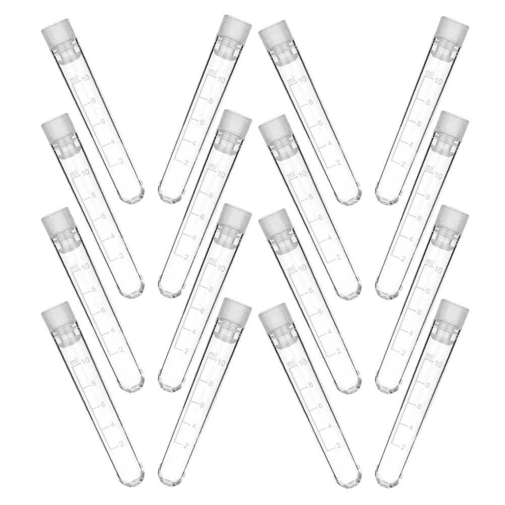 20pcs 10ml Test Tubes Plastic Vials Screw Caps 16x105mm Clear Lab Sample Storage Containers Small Bottles Tubes Lids
