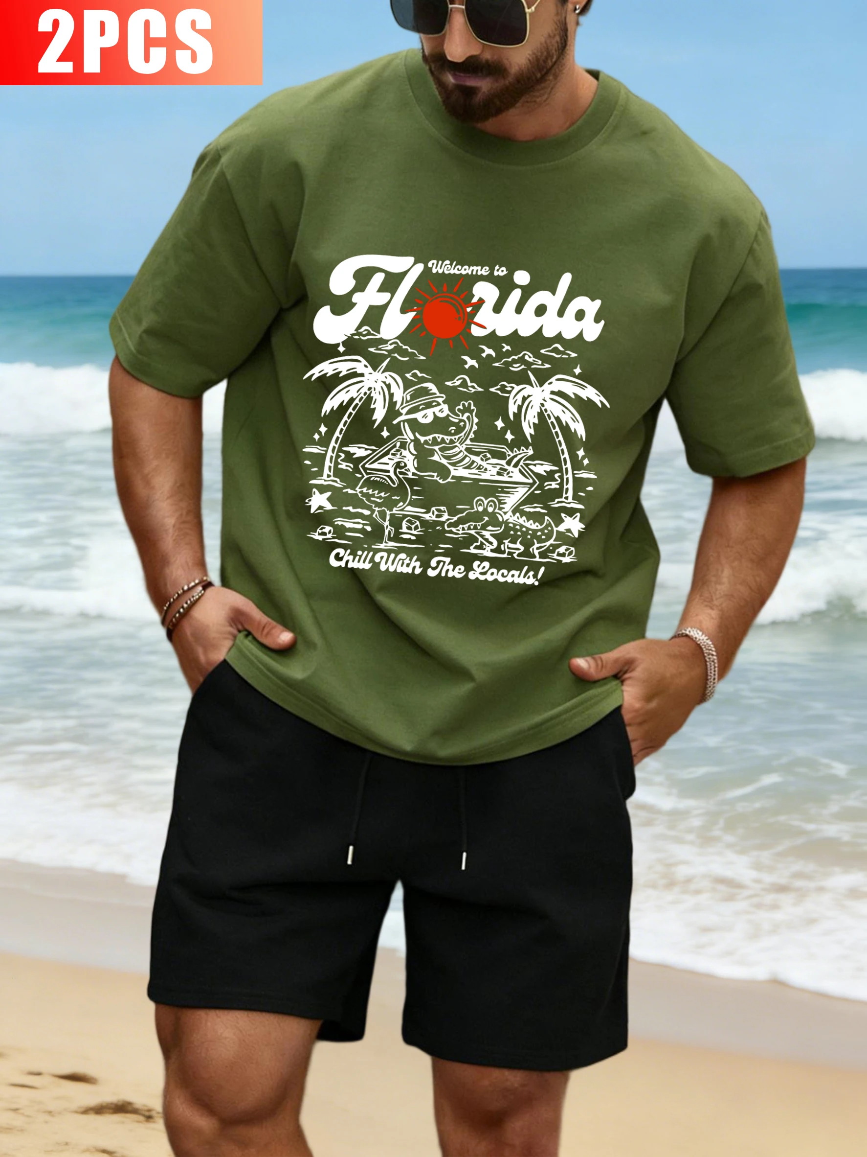 

Leisurely Floating On The Sea Surface Print T Shirt Set Men Casual Cotton Top Summer Wide-Leg Shorts Unisex Fashion Short Sleeve