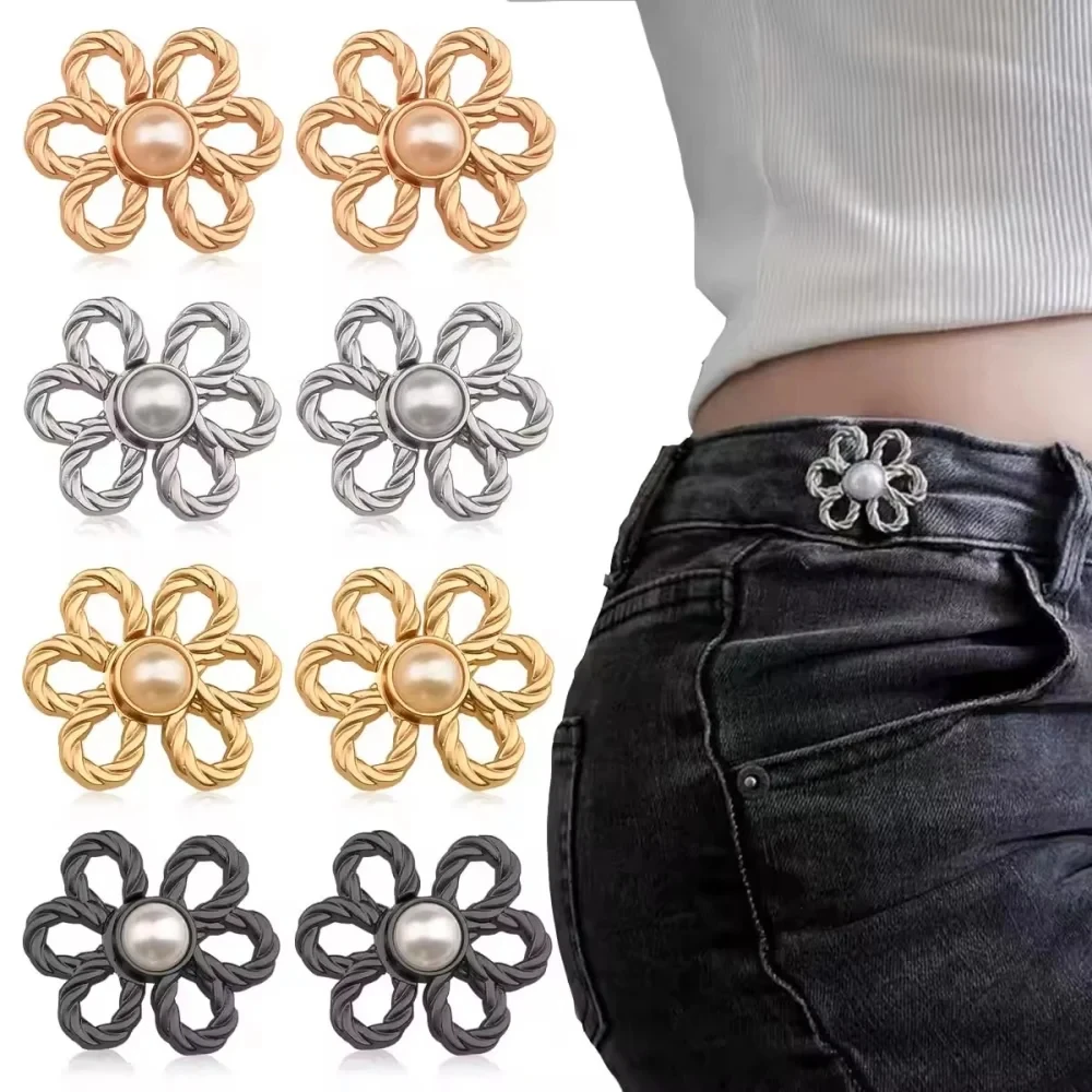 2 Paar Damen-Blumenbrosche, Taillenknopf für Damen, Hosen, Jeans, verstellbarer Taillenclip, Metallnadeln, Kleidungszubehör