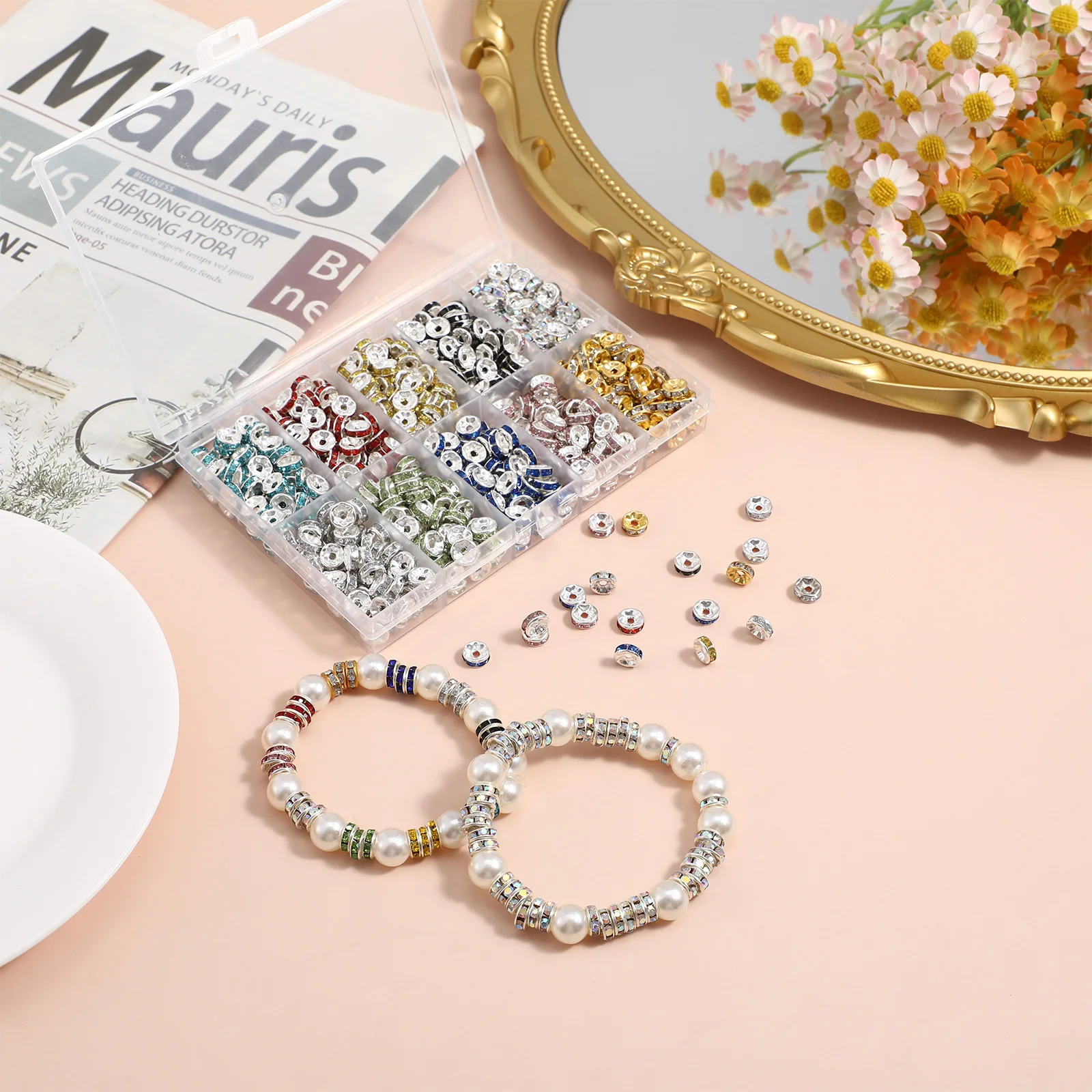 700pcs Colorful Rhinestone Spacer Round Rondelle Loose Beads For Diy Jewelry Making Craft Jewelry Beads Spacer