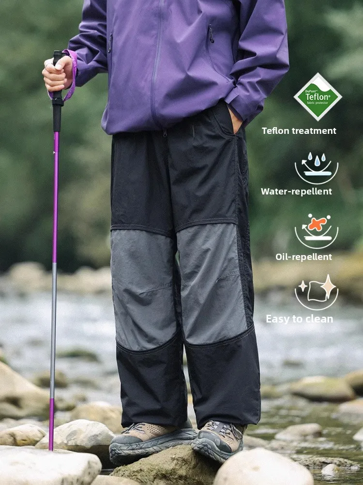Outdoor Men's Waterproof Oil-resistant Stain-resistant Function Long Trousers Splicing  Three-proof Work Pants Trendy