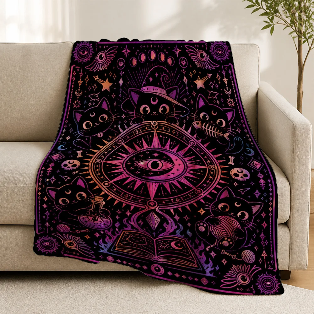 Boho Witchy Cat Aesthetic Throw Blanket Mystical Occult Tarot Sofa Throw Bohemian Celestial Eye Print Cozy Home Decor Gift
