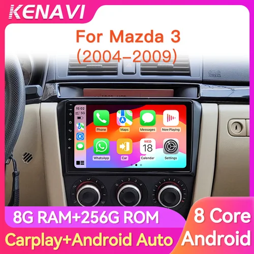 Imagen 1 del producto Radio estéreo para coche Android 9 pulgadas 2 Din para Mazda 3 2004 2005 2006 2007 2008 2009 Reproductor multimedia Navegación GPS Carplay Unidad principal automática con sistema inteligente de pantalla