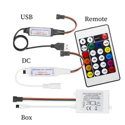 Kontroler pikseli LED USB/DC RGBIC inteligentny ściemniacz świateł z 24 klawiszami pilot na podczerwień dla WS2812 WS2811 lampa oświetleniowa LED DC5-24V