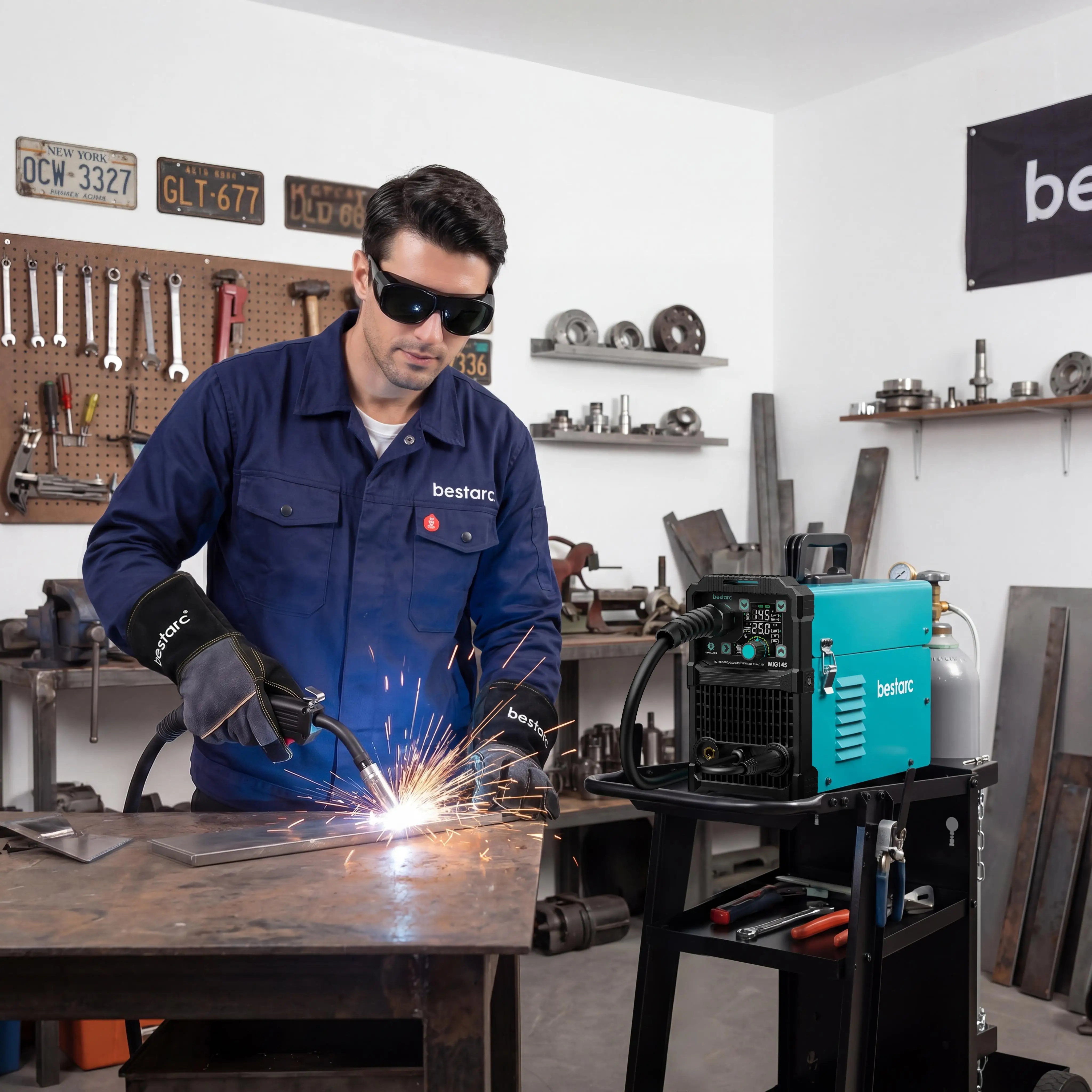 Soldador bestarc MIG, MIG145 145 amperios MIG de gas/MIG sin gas/Lift TIG/Stick 3 en 1 MIG con pantalla digital, monofásico de 220 V