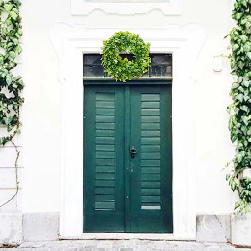 2 Pack Artificial Boxwood Wreath Faux Artificial Wreath Front Door Hanging Wreath Decoration, 10 Inches-A07G view 3
