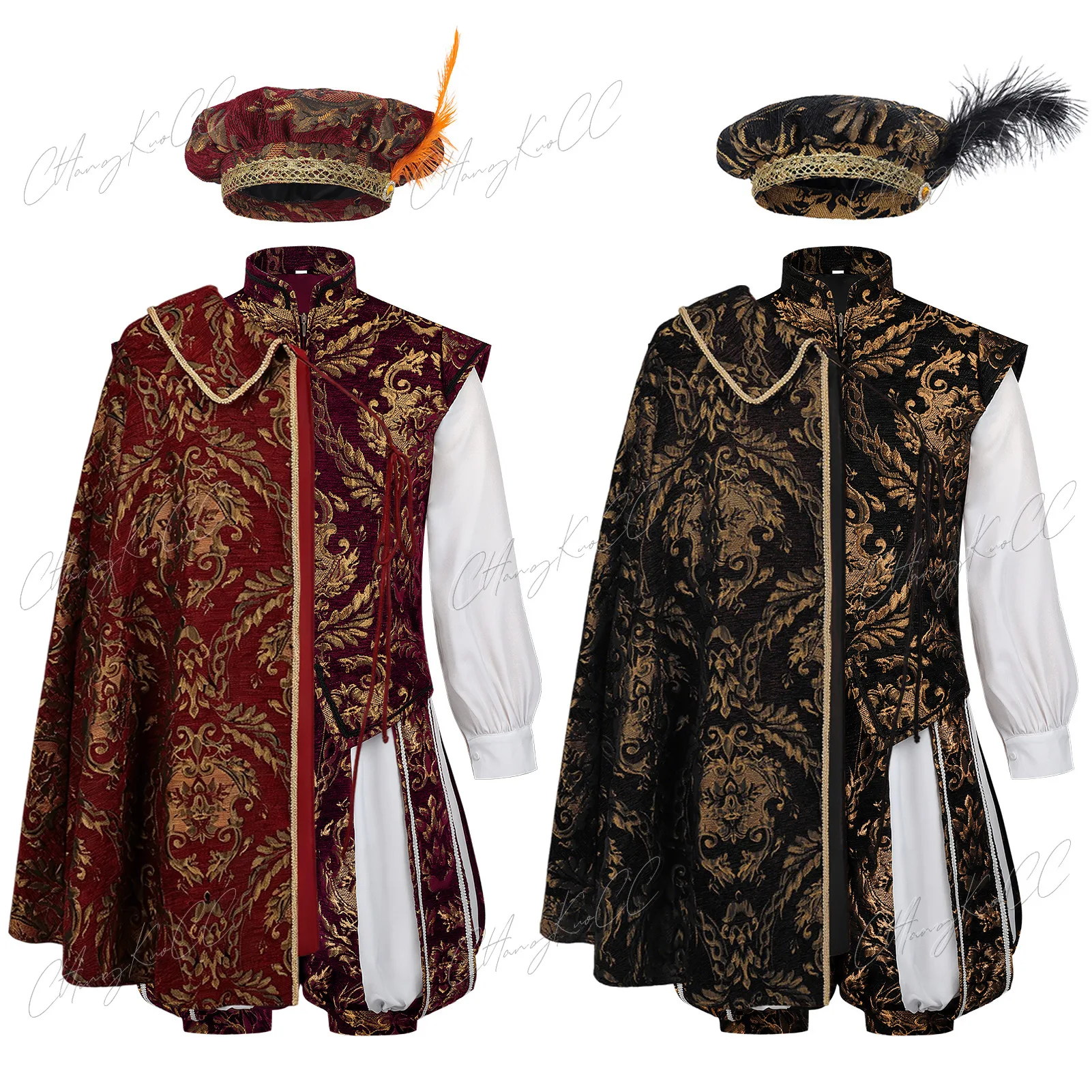 

Medieval England King Renaissance Mens Elizabeth Prince Tudor Henry Cosplay Luxury Embroidered Vest Pumpkin Pants Suit Halloween