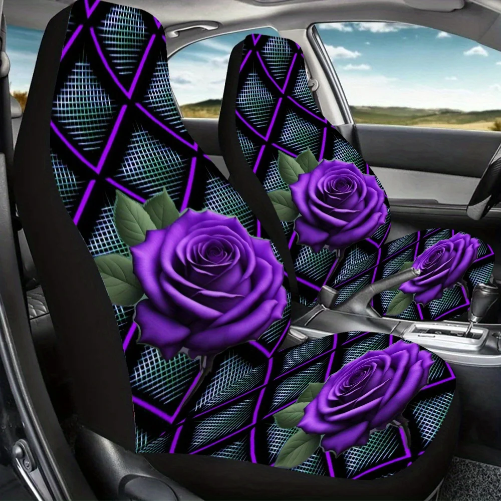 قطعتان من أغطية مقاعد السيارة المطبوعة على شكل شبكة وردية أرجوانية للنساء والرجال، واقي مقعد أمامي عالمي للسيارات وسيارات الدفع الرباعي وسيارات السيدان وTr #2