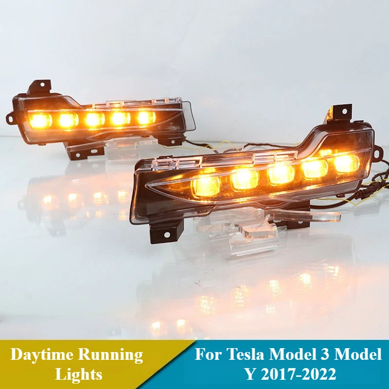 1 Pair Car DRL for Tesla Model 3 Model Y 2017 2018 2019 2020 2021 2022 Daytime Running Lights LED Daylight Fog Lamp Turn Signal