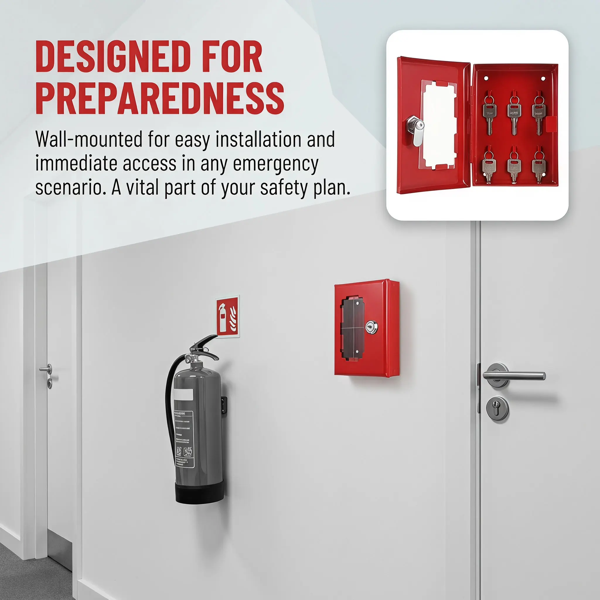 Fire Door Emergency Key Lock Box Wall Mount Robust Weather Resistant Key Storage Container for Cards Tools Outdoor Safety