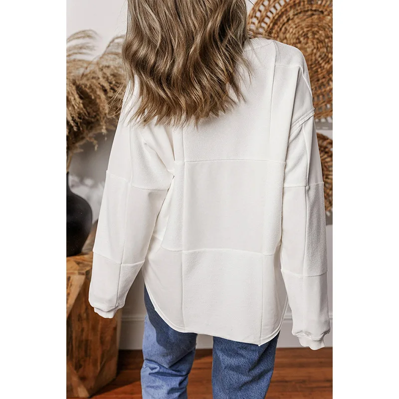 Top de manga larga de Color liso para mujer, jersey holgado de verano, estilo americano y europeo Simple, que cubre carne que combina con todo