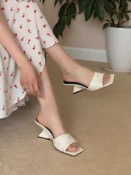 Bow Tie Slope Heel Sandals With Satin Surface Summer Square Toe Embroidered Open Toe Sheepskin High Heels For Women