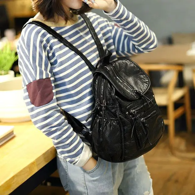 Genuine Leather Soft Leather Backpack For Women Fashionable And Versatile Korean Casual Student Trend Travel Backpack For Women