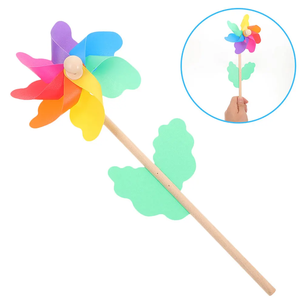 

6pcs Rainbow Pinwheel Colorful Windmills Abs Wood Garden Decor Easy Install Outdoor Lawn Decoration
