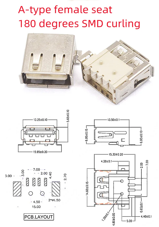 20PCS USB Female Interface MICRO Connector Socket Connector A Type 180 Degree SMD Crimping