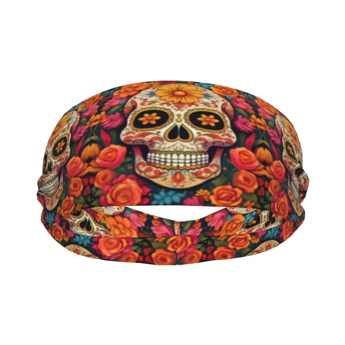 Sports Headband Portable Hair Band Day Of The Dead Skull With Flowers Hair Wrap Brace Cycling Running Exercising Sweatband