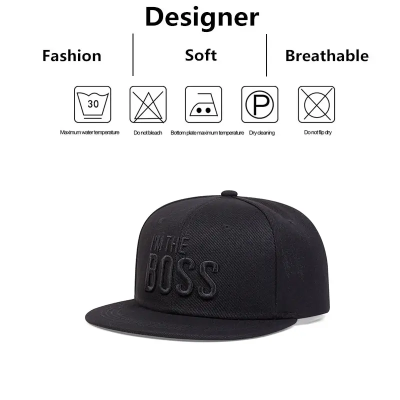 Unisex I \'M THE BOSS Letter Embroidery Hip-hop Hats Outdoor Adjustable Casual Baseball Caps Sunscreen Hat