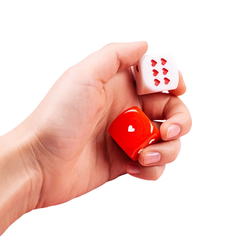 2 pçs vermelho branco em forma de coração adereços de jogo de dados cubos de canto redondos dados acrílicos tamanho grande para jogos da família da festa da barra