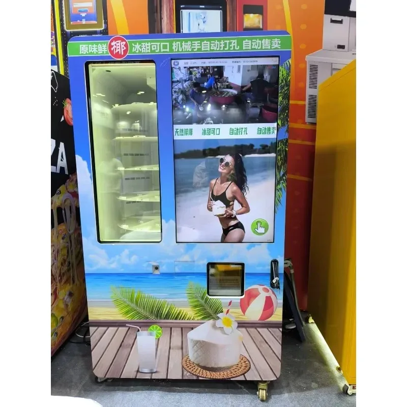 2026 Hot Sale Design Smart Touch Screen Visible Window Fully Automatic Mechanical Hand Cool Coconut Vending Machine Customized
