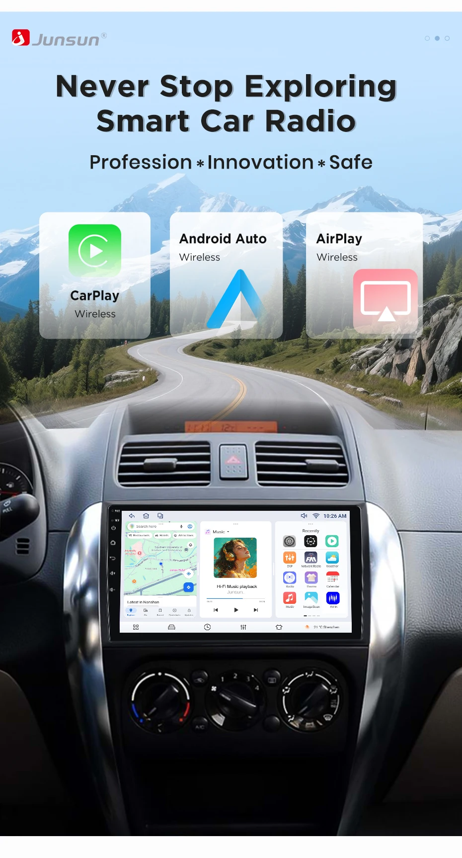 Junsun Wireless CarPlay Android Auto Autoradio für Suzuki SX4 Fiat Sedici 2005-2014 Intelligente Systeme DSP SWC RDS GPS FM BT – Detail 1