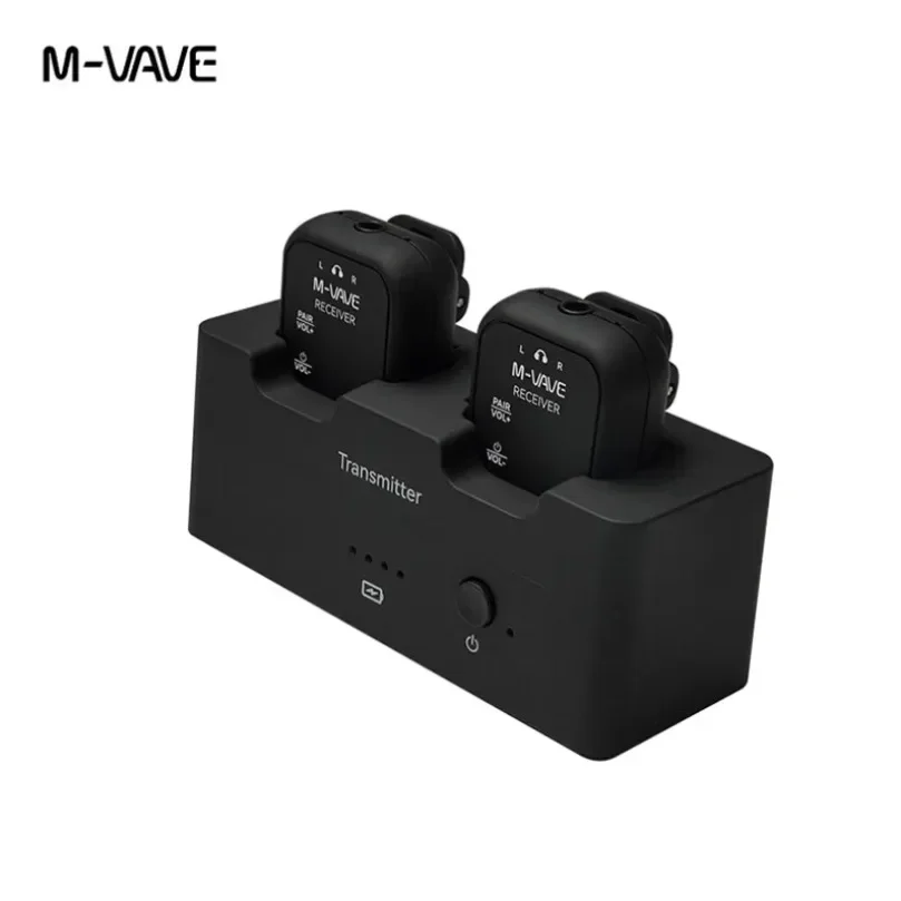 m-vave-sws12-1対2-ワイヤレス・インイヤーモニター・トランスミッター・レシーバーキット。最大30mの通信範囲、低遅延。ライブ演奏、会議、録音に最適。
