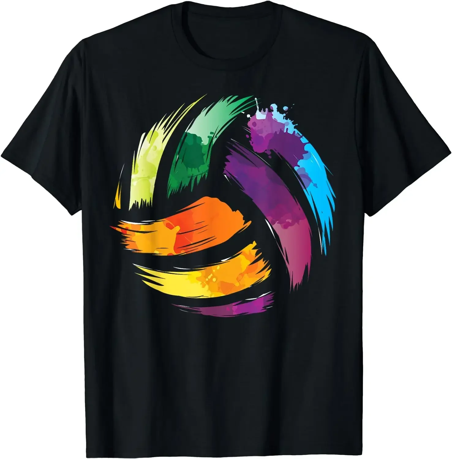 

Colorful Watercolor Splatter Volleyball Graphic Soft Breathable Cotton Crew Neck T-Shirt for Men Women