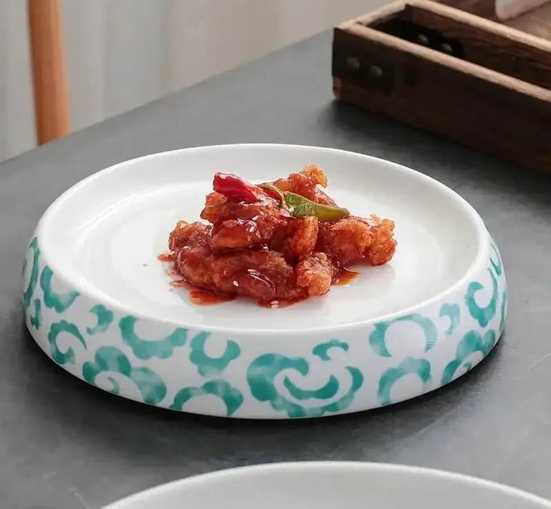 

Chinese Main Dish Hotel Restaurant Steak Plate Salad Dessert Tableware Home Kitchen Round Ceramic Service Tray