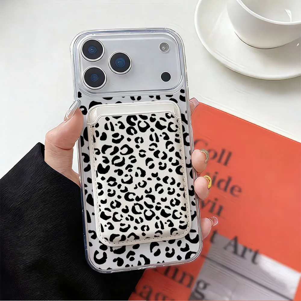 Black Leopard Print For Magsafe wallet Magnetic Card holder Phone Case For iPhone 17 16 13 16 15 12 14 Pro Max 16 14 Plus Cover view 5