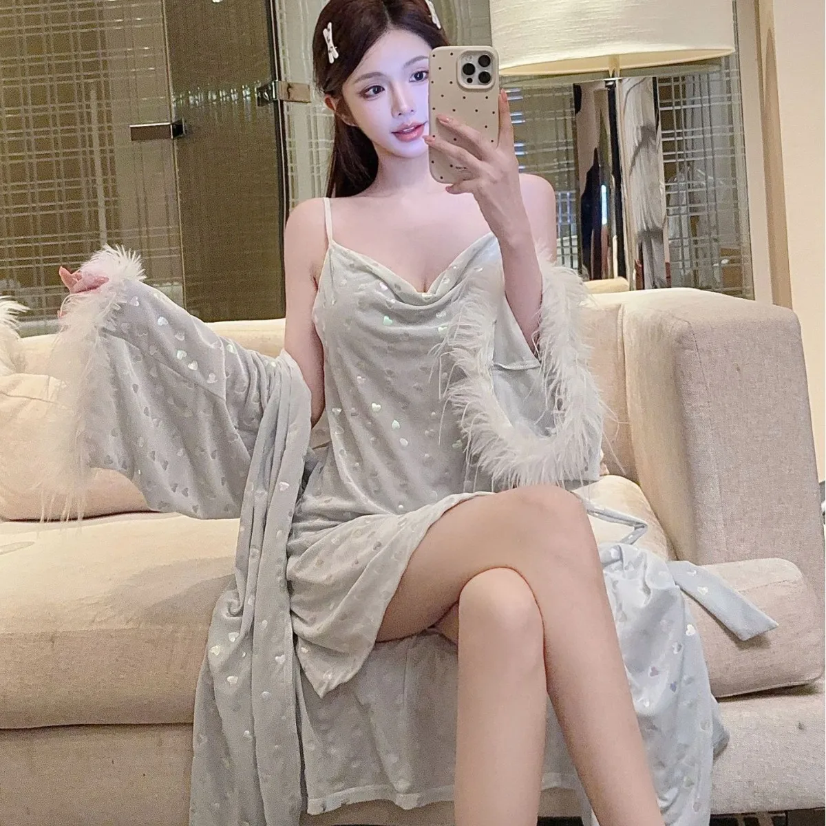 

Осень-зима, новый бархатный женский халат из 2 предметов, ночная рубашка, комплект одежды для сна, сексуальная лоскутная кружевная ночная рубашка, домашняя одежда, велюровая одежда для отдыха