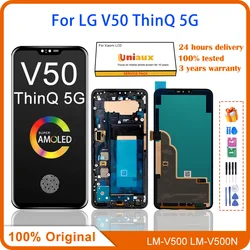 Original AMOLED LCD Display Touch Screen com tampa da bateria, digitalizador LCD, apto para LG V50, ThinQ 5G, V500, V500N, V500EM, 6,4