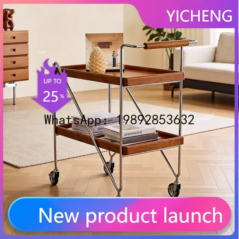 

PYJ medieval style solid wood trolley double-layer storage rack with roller