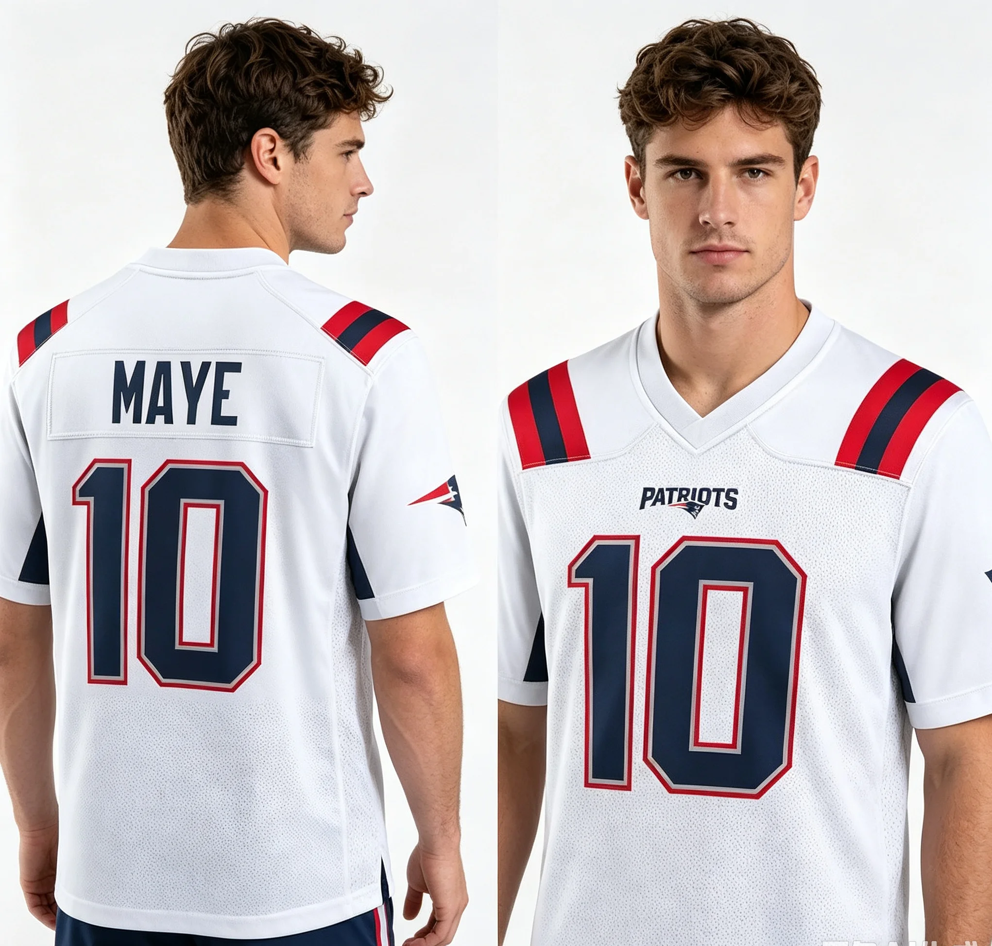 2026 Patriots Drake Maye 10 # Fußballtrikot, 3D-Druck Rugbytrikot, Herren Sommer-Trainings-Atmungsaktives Schnelltrocknendes Trikot – Detail 3