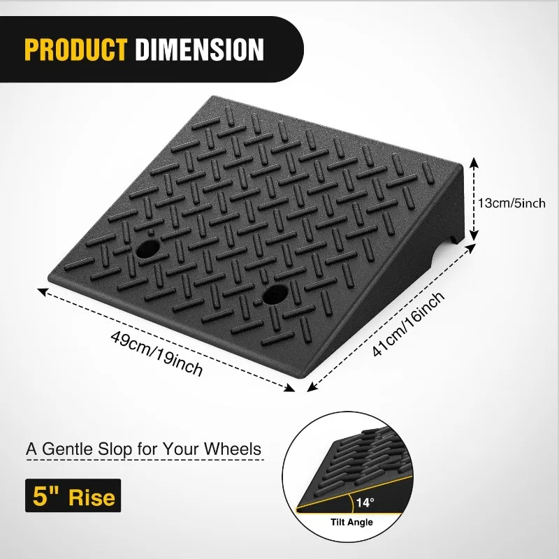 5 Inches Rise Height Heavy Duty Rubber Threshold Ramp, Portable Driveway Ramps for Cars Wheelchairs Scooter Lawn Mower