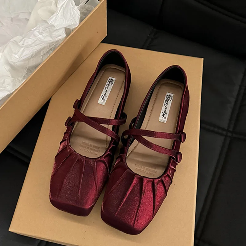 Red Ballet Footwear Mary Janes Silk Women Flats With Shoes 2024 Female Soft Fashion Buckle Shallow Ladies Lolita Dance Shoes