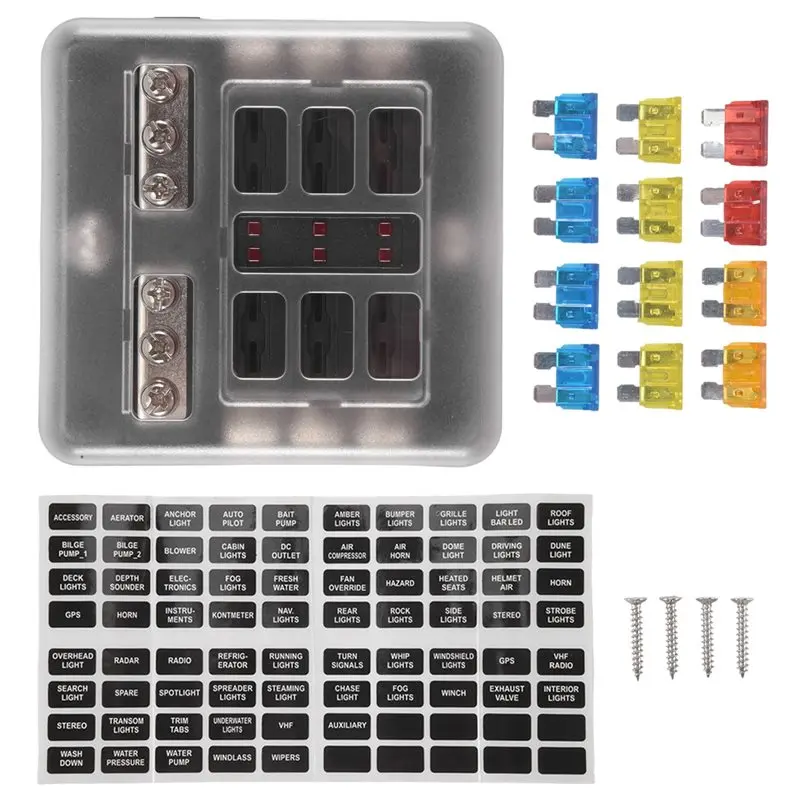 

Водонепроницаемый блок предохранителей A54K-6-канальный с LED-индикатором, 12 цепей, с отрицательной клеммой, морской блок предохранителей для автомобилей, лодок, фургонов, грузовиков, работающих от постоянного тока 12/24В.