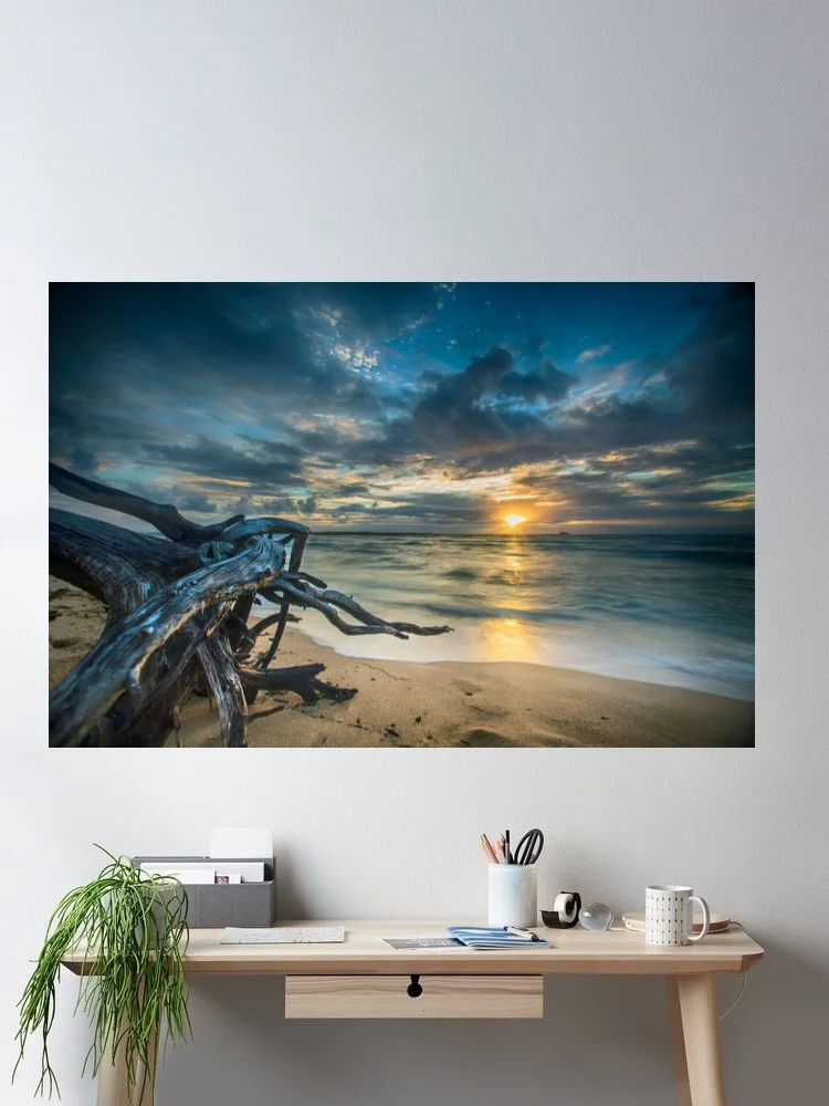 

Beach Ocean at Dawn - Fine Canvas POSTER ,Home Decor Wall art painting