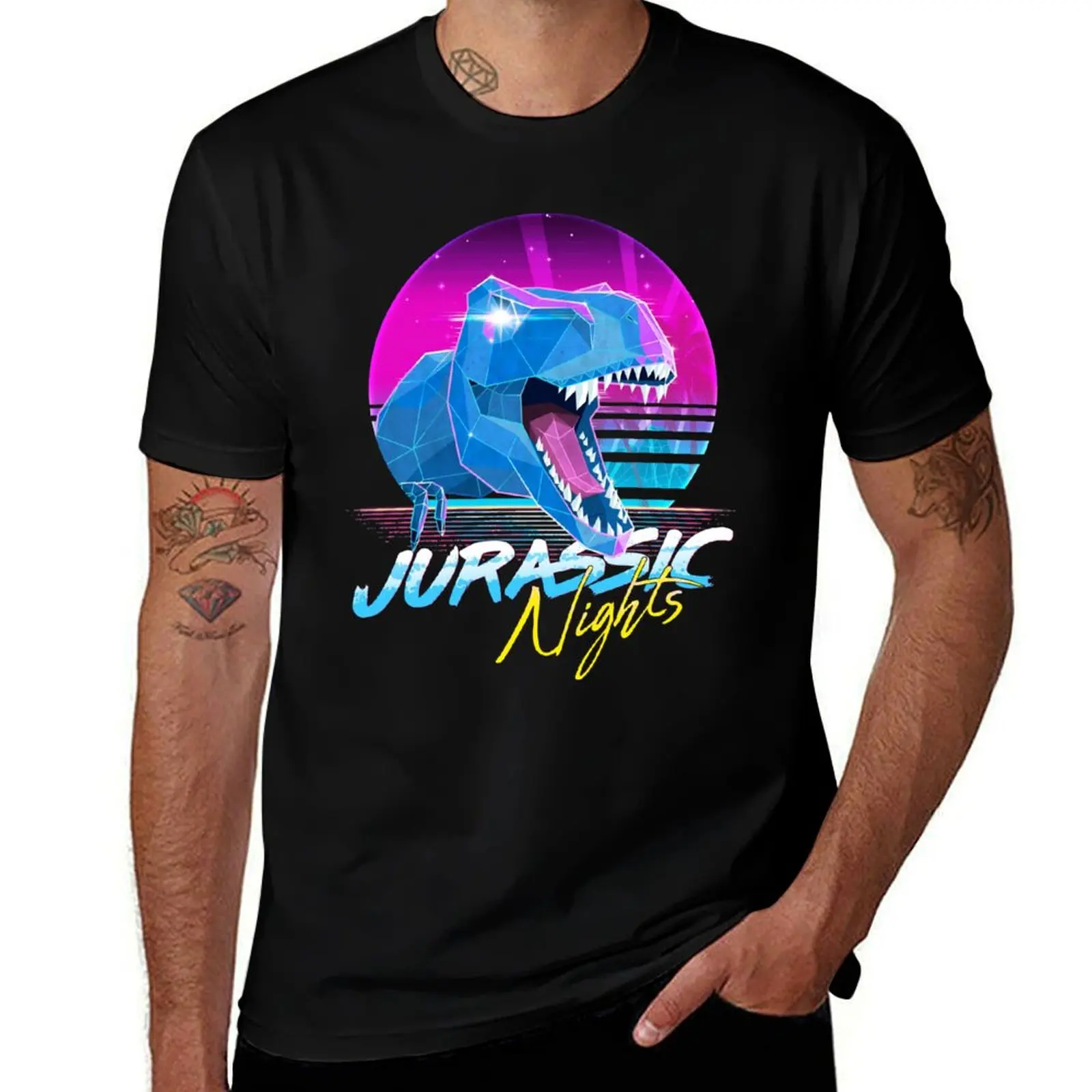 

Rad T-Rex - Jurassic Nights T-Shirt boys animal print heavyweights anime tshirt blue archive plain white t shirts men