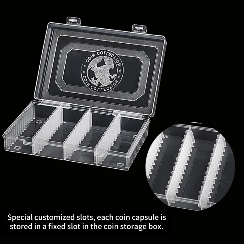 41mm Transparent 60 Coin Holder Round Coin Capsule Storage Container for Collectibles Medals Collection Organizer Supplies