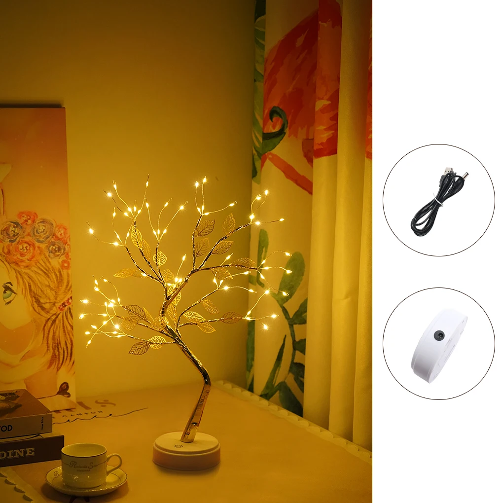 LED Copper Wire Night Light Tree Fairy Lights Home Decoration Night Lamp USB Battery Operated For Bedroom Bedside Table Lamp