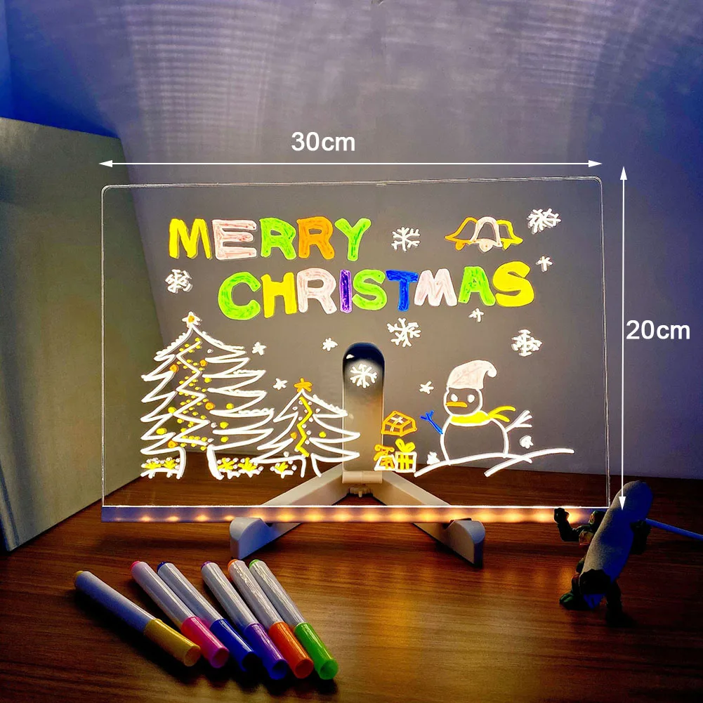 ضوء ليلي بمفكرة LED مع 7 أقلام ملونة يمكنك صنعها بنفسك لوحة رسائل أكريليك لوحة رسم قابلة للمسح مثالية لعيد ميلاد الأطفال