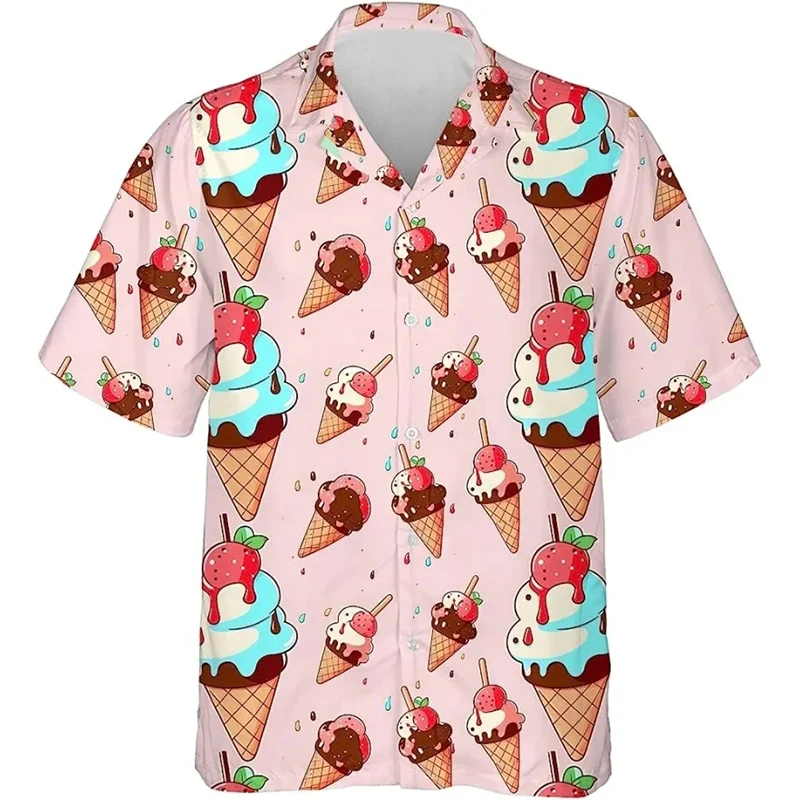 Blueberry Ice Cream Graphic Hawaiian Shirt For Men Women Summer Casual Button Down Beach Shirts Mens Plus Size Aloha Shirts