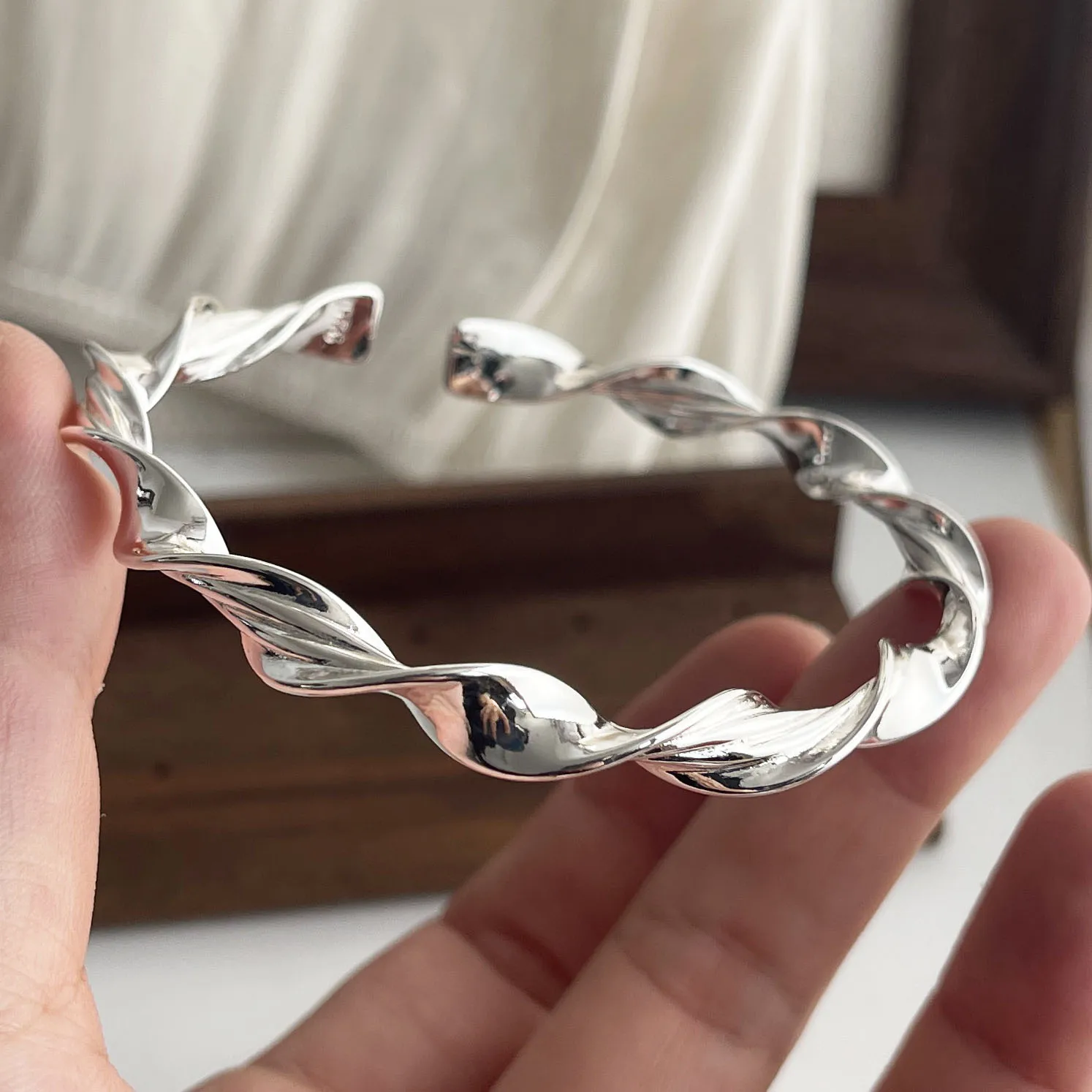 100% Solid 925 Sterling Silver Retro Bracelet for Women Men Vintage Handmade Twist Bracelet Birthday Gift