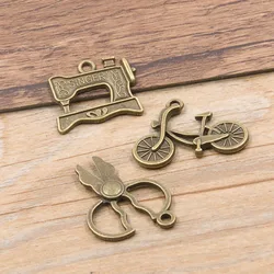 20Pcs 3 Styles Vintage Alloy Scissors Bicycle Sewing Machine Charms Daily Pendants Jewelry Making For DIY Handmade Craft