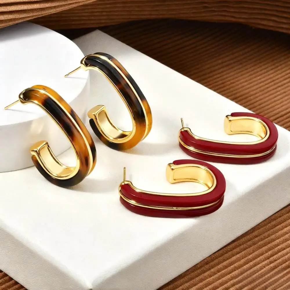 

New Minimalist Geometric Leopard Print Resin Earrings 22K Gold Plated Fashion Earrings for Women