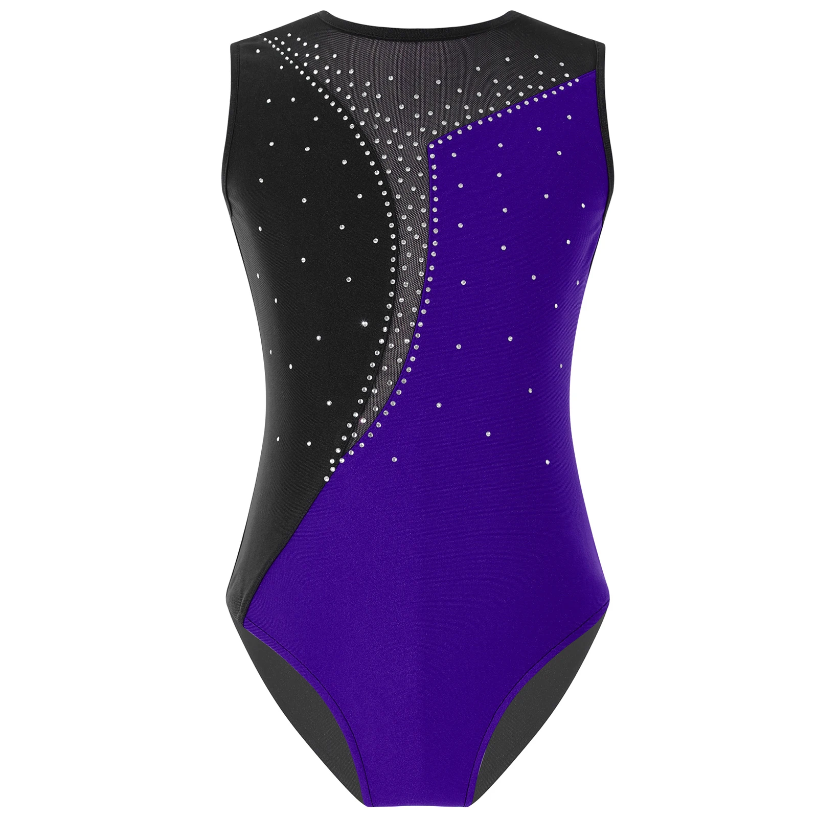 

#6-16 Kids Girls Sleeveless Dance Leotard Shiny Rhinestone Decorated Contrast Color for Ballet Yoga Fitness Dance Leotards