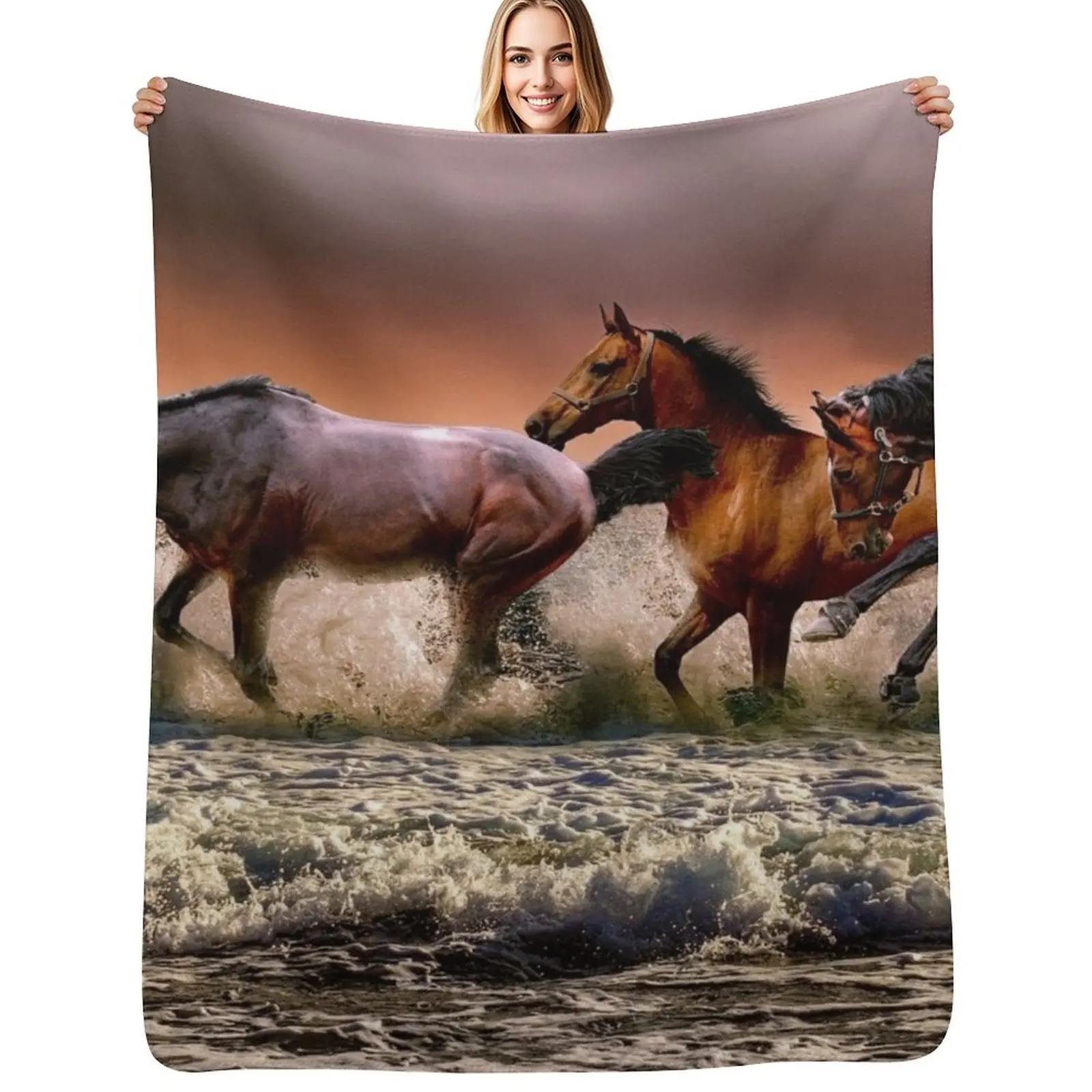 

Running Horses Throw Blanket Soft Beds Luxury christmas gifts Weighted Blankets